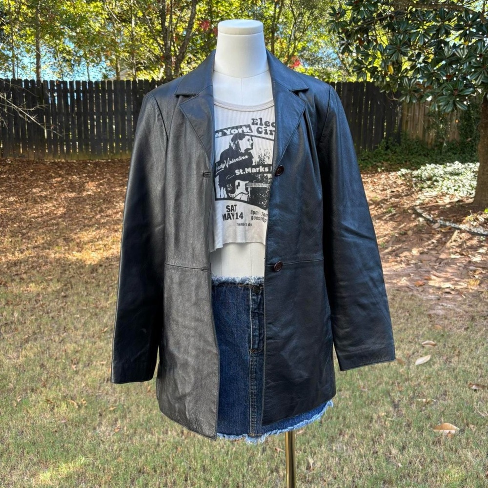 90s vintage Willi Smith Collection black leather coat 🍸